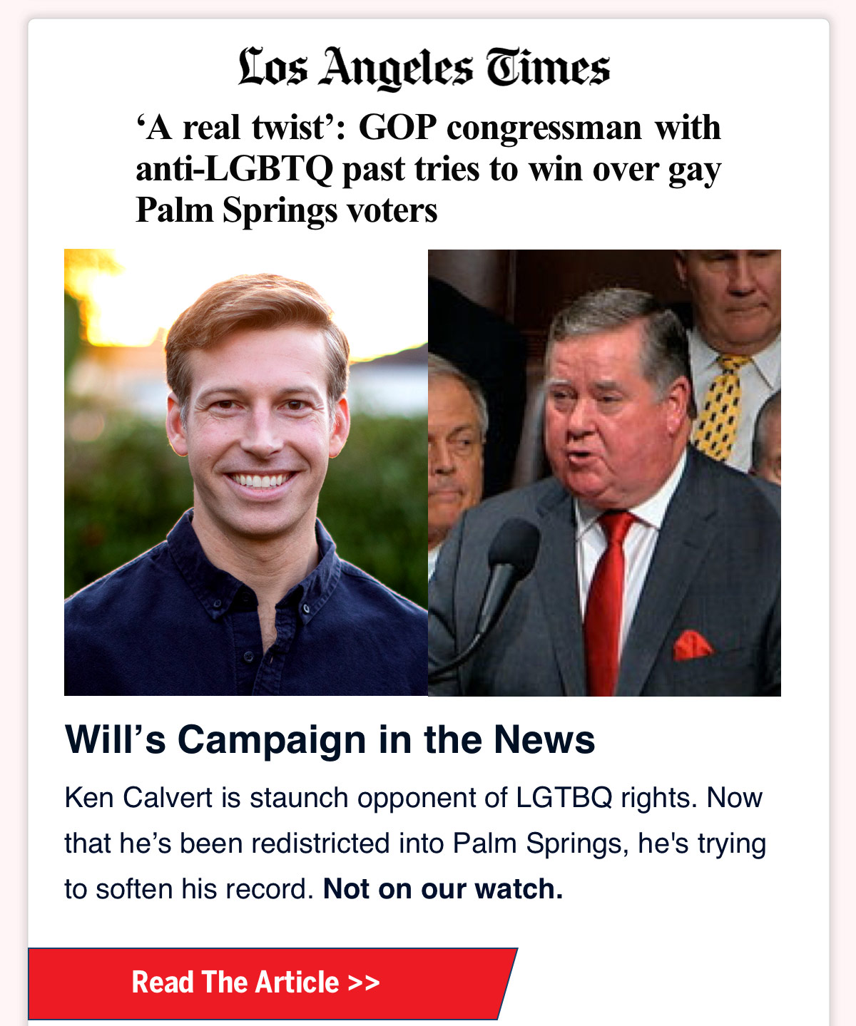 LAT: ‘A real twist’: GOP congressman with anti-LGBTQ past tries to win over gay Palm Springs voters